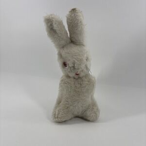 Vintage Dollcraft Stuffed Bunny Rabbit Pink Eyes Plush White Rare